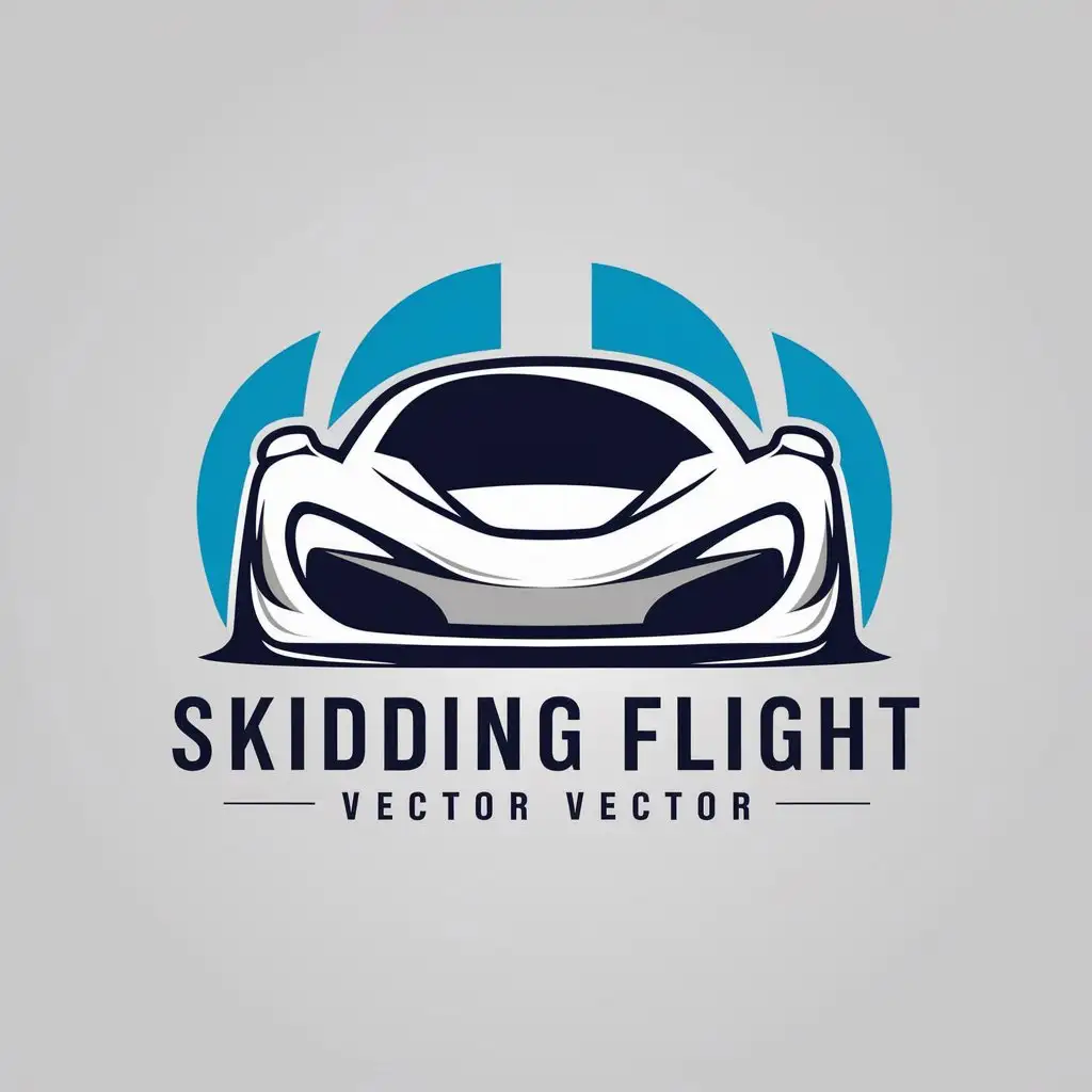 a vector logo design,with the text "skidding flight", main symbol:supercar，blue，white ，blue，Abstract car shape,front car,Minimalistic,be used in Automotive industry,clear background