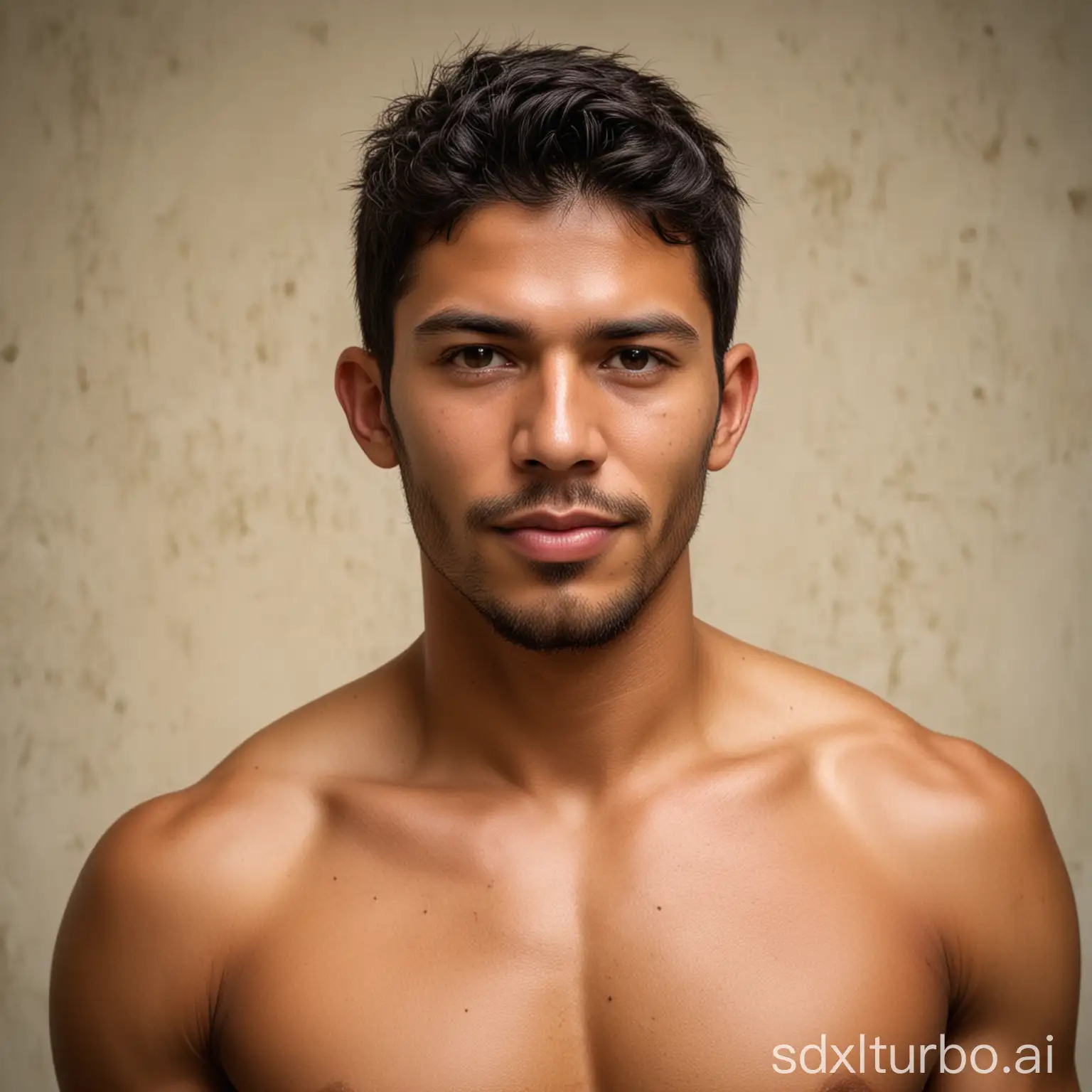 The portrait of a very hot Colombian young man, around 33 years old with nice body, with a very handsome face
