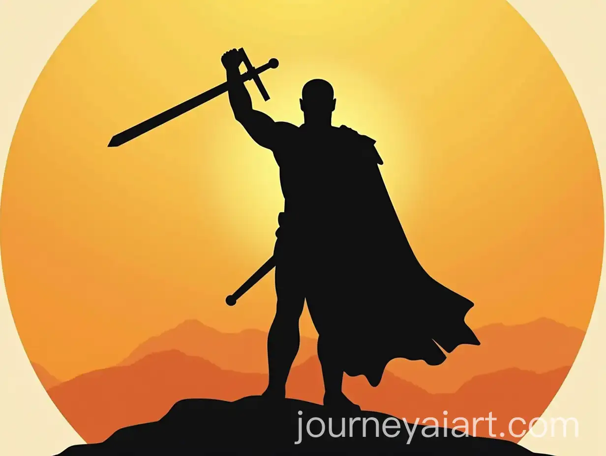 Silhouette-of-Heroic-Warrior-with-Arm-Raised-in-Victory