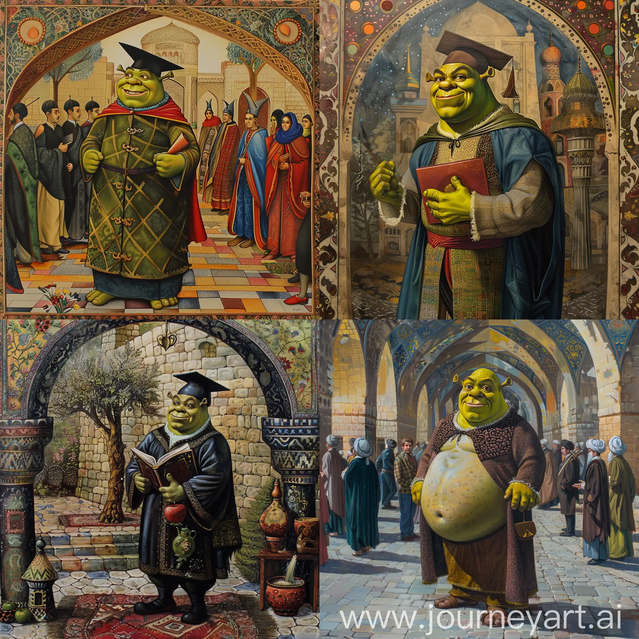 Shrek-Cartoon-Character-Graduates-in-Iranian-Miniature-Painting-Style