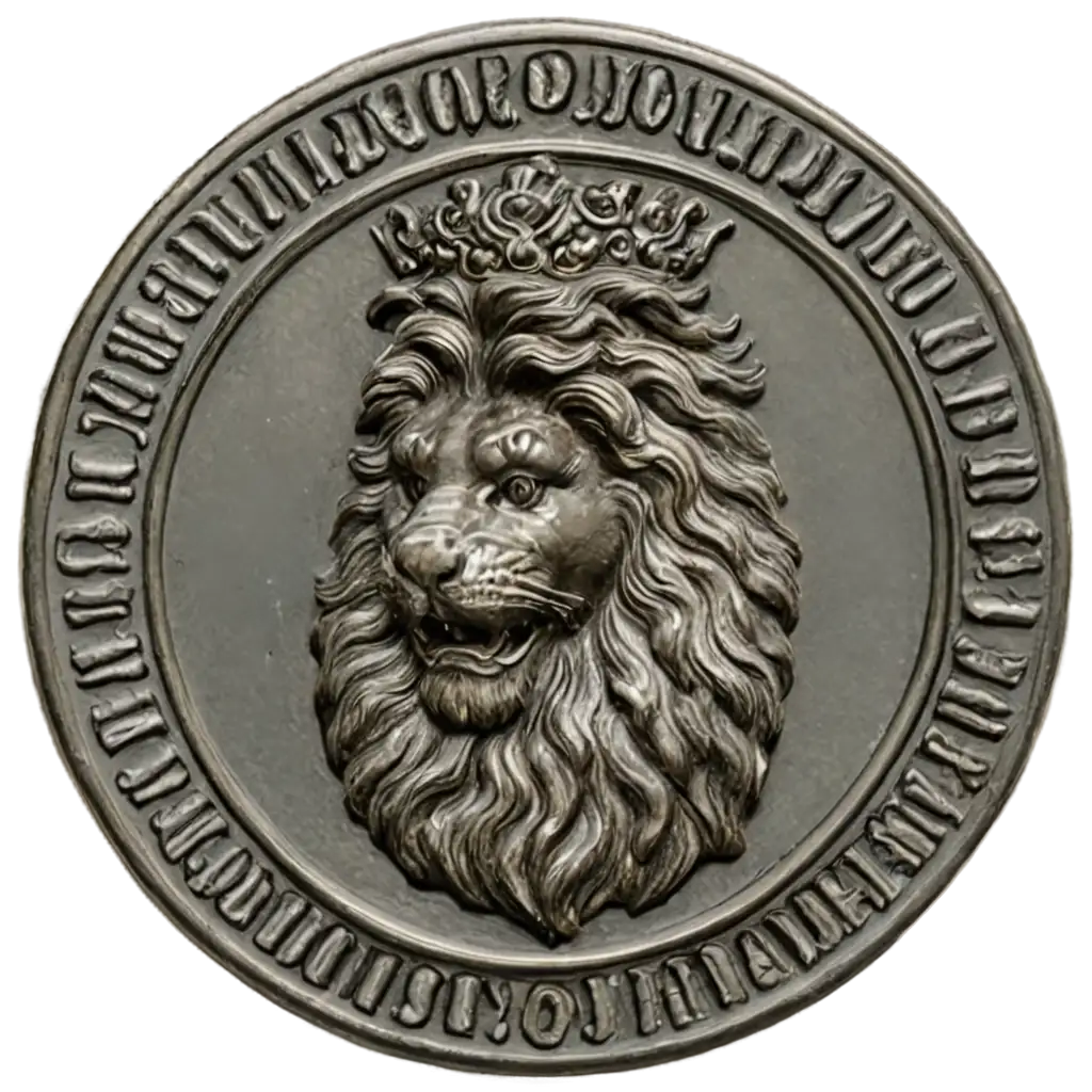 Royal seal with a lion's face on it