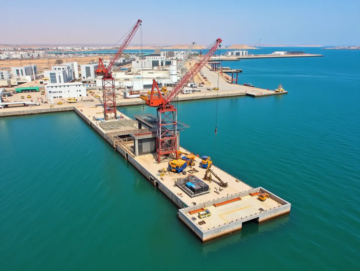 Aerial-View-of-Metal-and-Concrete-Jetty-Foundation-Construction-at-Aqaba-New-Port