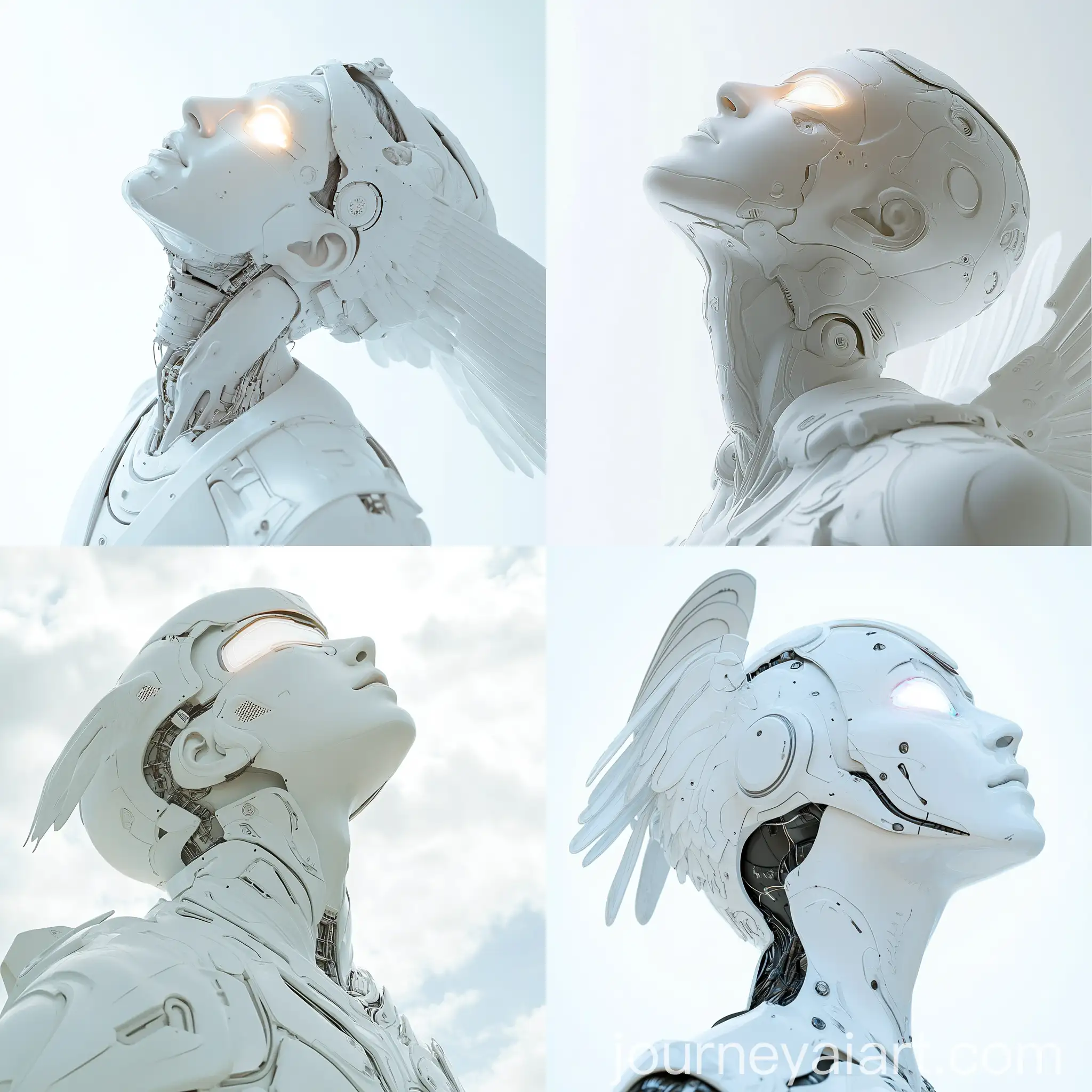 Futuristic-Renaissance-Robot-Sculpture-with-Glowing-Face-Mask-and-Wings