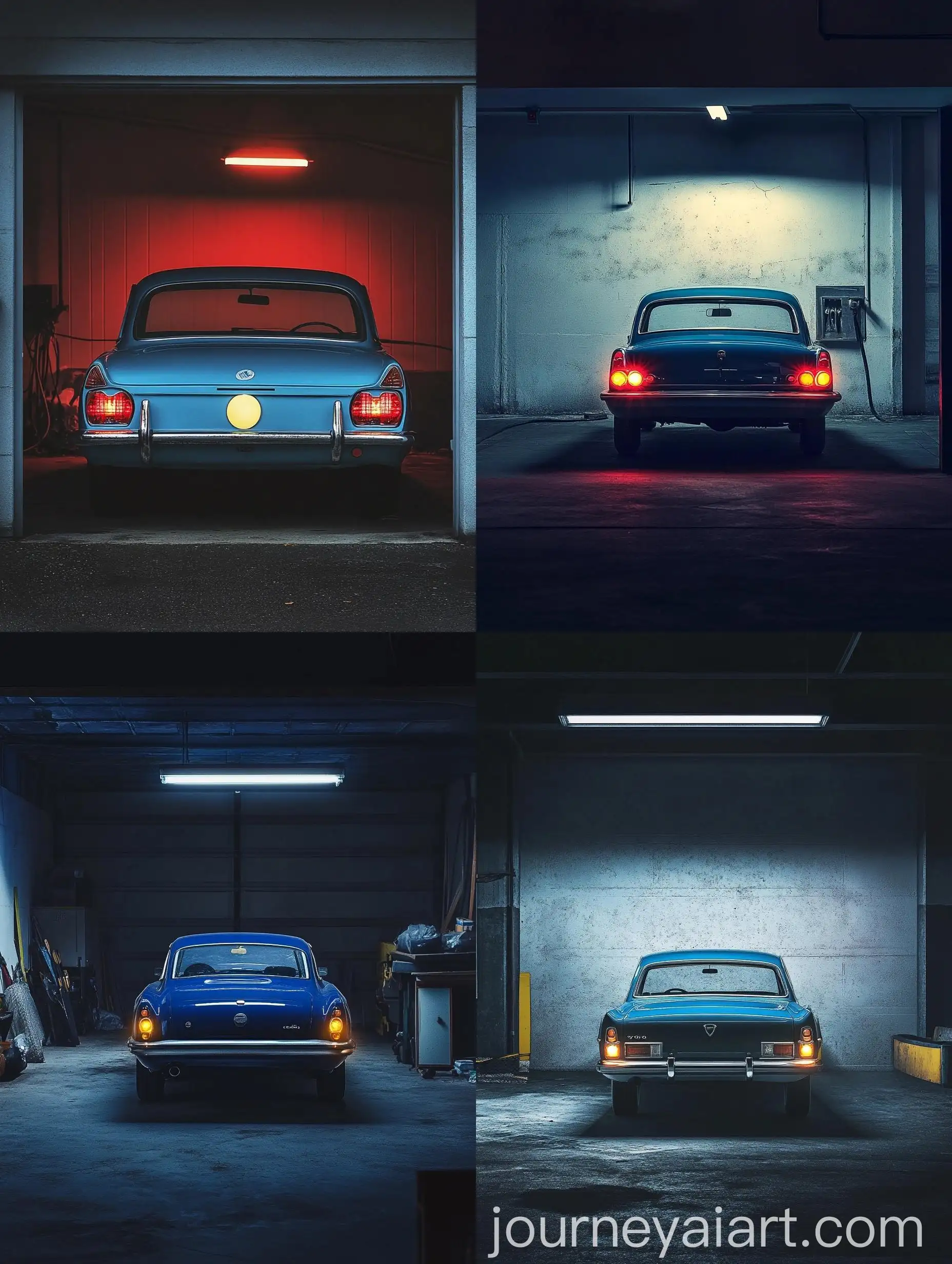 Vintage-Blue-Volvo-1969-1800e-in-Dark-Garage-with-Asphalt-Texture-Background