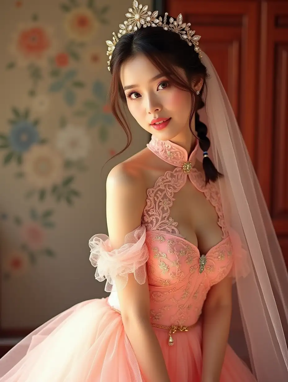 Young-Woman-in-Qipao-with-Wedding-Braid-and-Flirty-Pose