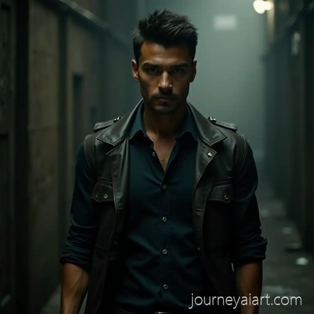 Brooding-Young-ManBrooding-Young-Man-Alley-in-Urban-Alley-with-Leather-Jacket-and-Gun-Holster