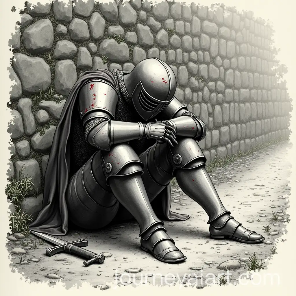 BattleWorn-Knight-Resting-by-a-Mossy-Stone-Wall