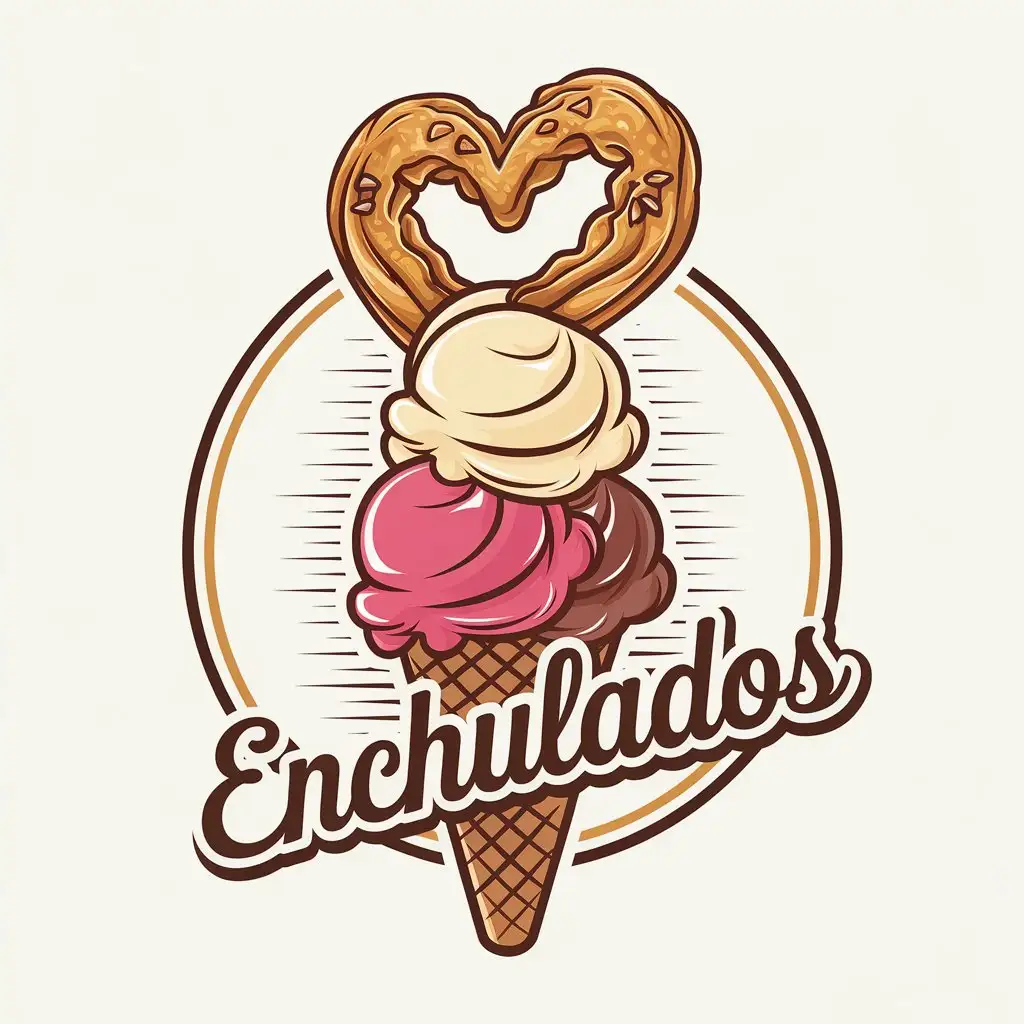 LOGO-Design-For-Enchulados-Fun-Ice-Cream-Cone-with-HeartShaped-Churro