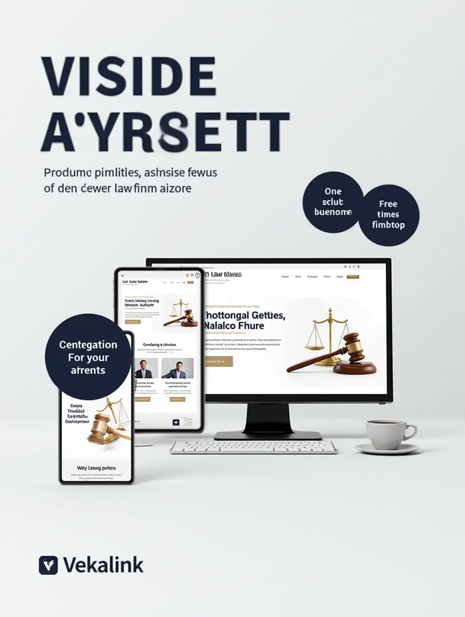 A grid layout mockup of 3-4 modern law firm websites, shown on desktop and mobile devices. Clean background with subtle branding of Vekalink in one corner. Stylish and professional.