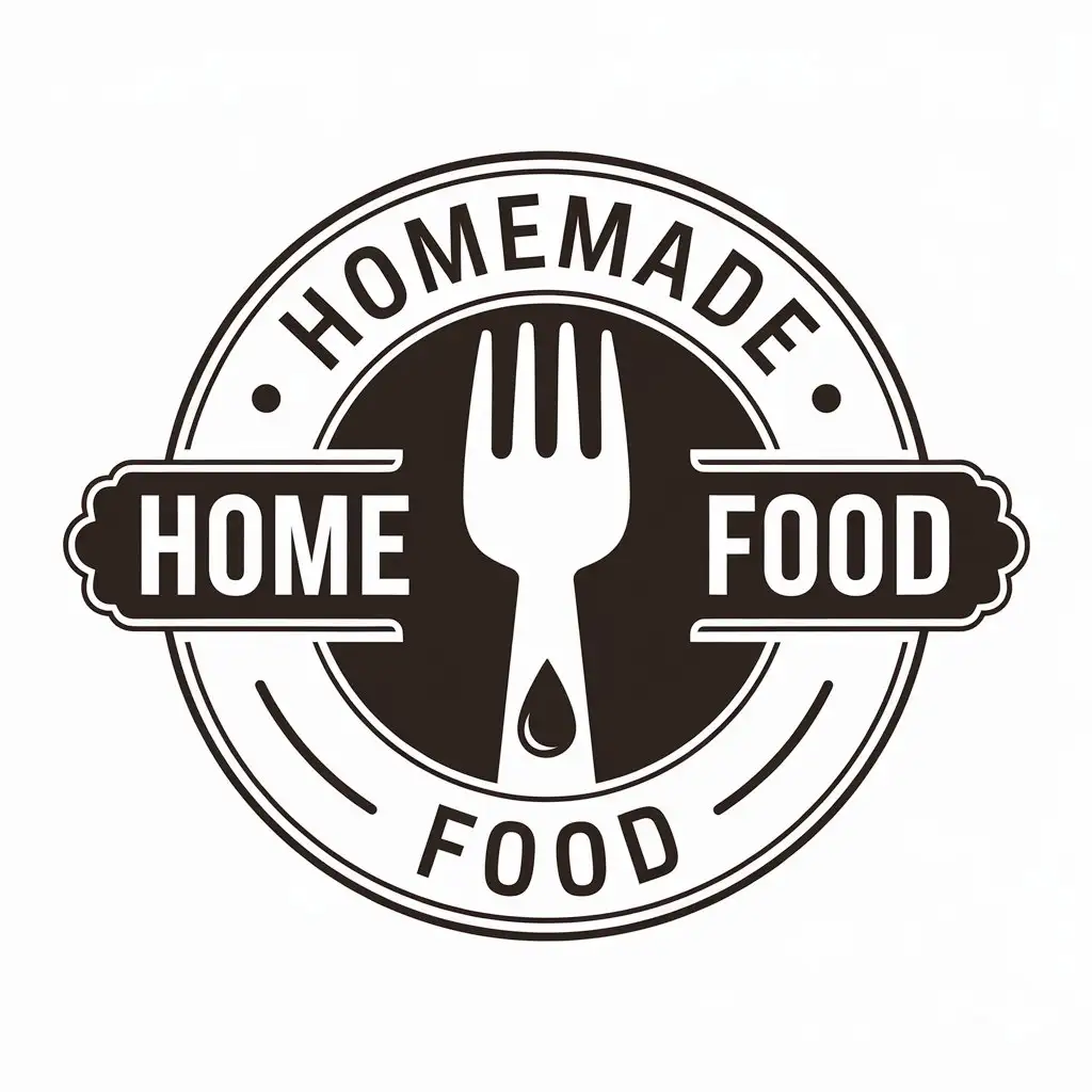 a vector logo design,with the text "Homemade Food", main symbol:Fork with drop of oil,complex,clear background