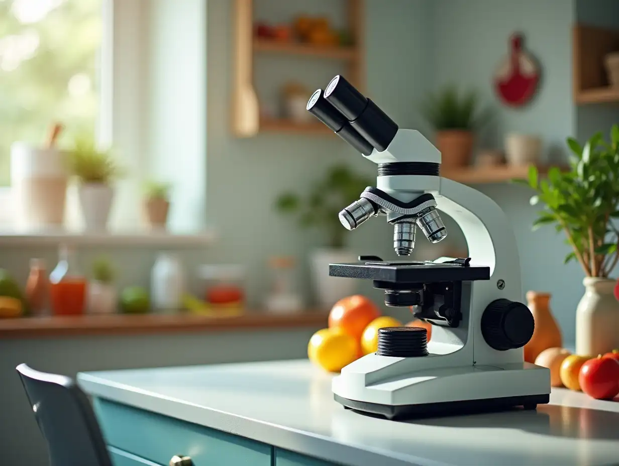 Nutritional decorated room with an olympus microscope on a desk