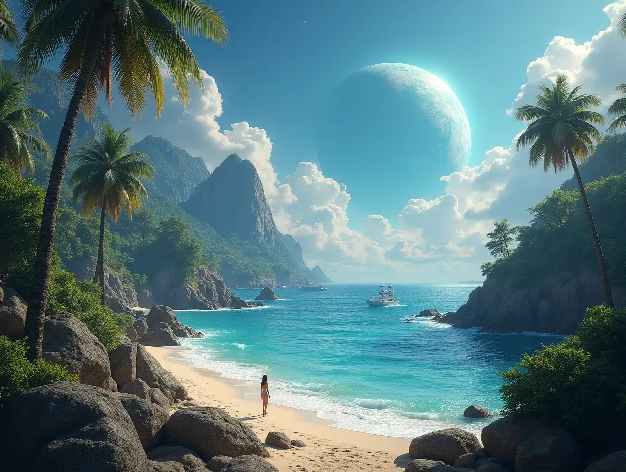 Create for me a photorealistic image of Paradise on another planet