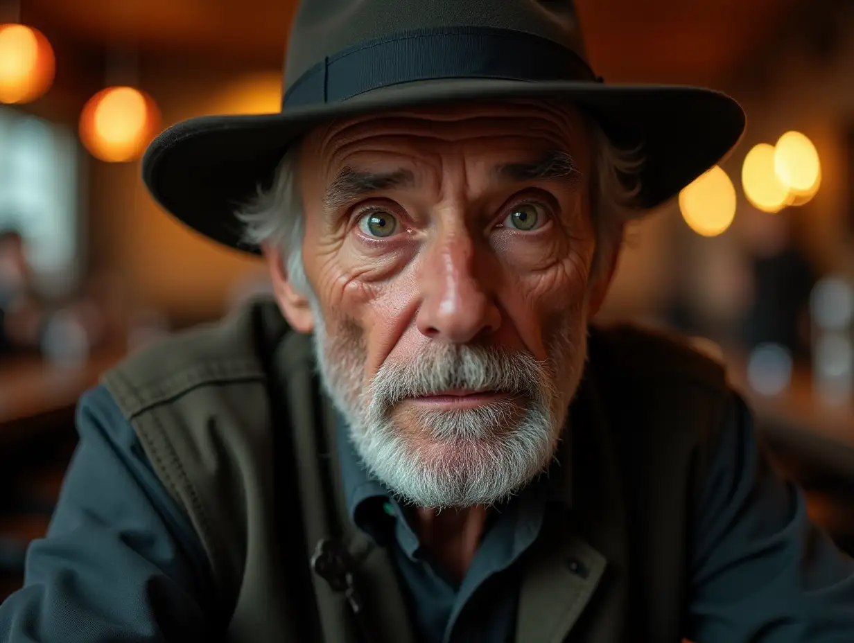 CloseUp-of-Elderly-Man-in-a-Hat-with-Piercing-Gaze-at-Bar