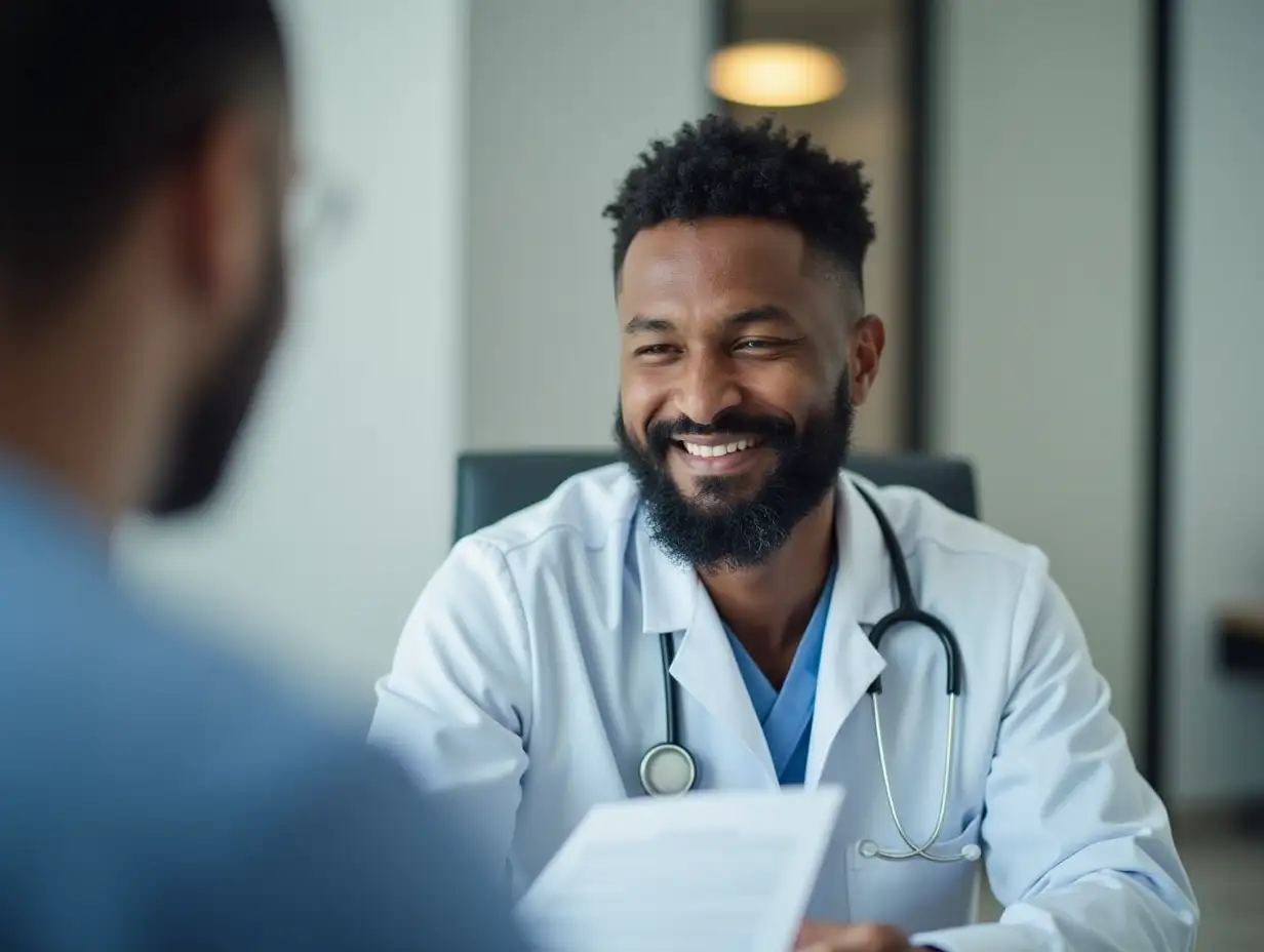 African american doctor has bad news for male patient