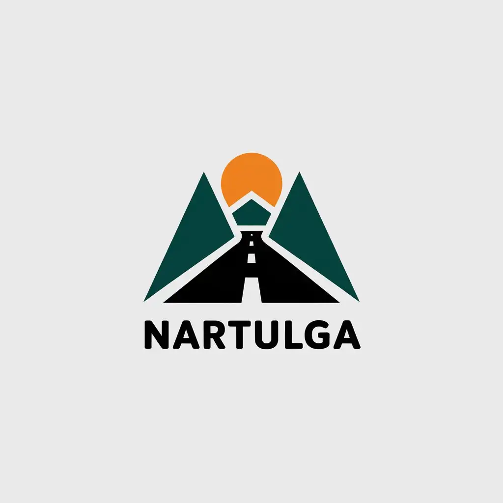 a vector logo design,with the text "Nartulga", main symbol:Mountain and road,Minimalistic,be used in Education industry,clear background