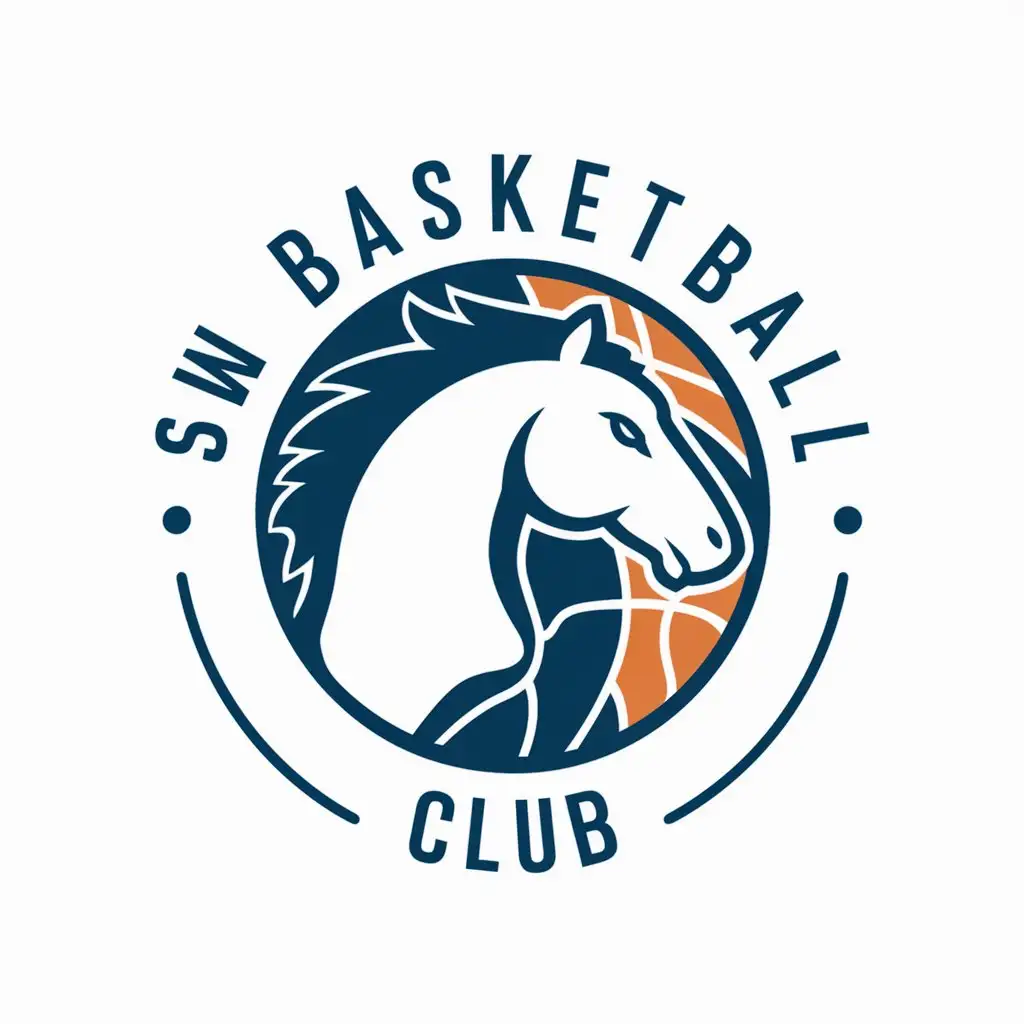 a vector logo design,with the text "SW Basketball Club", main symbol:Horse, basketball, blue,Moderate,be used in Sports Fitness industry,clear background