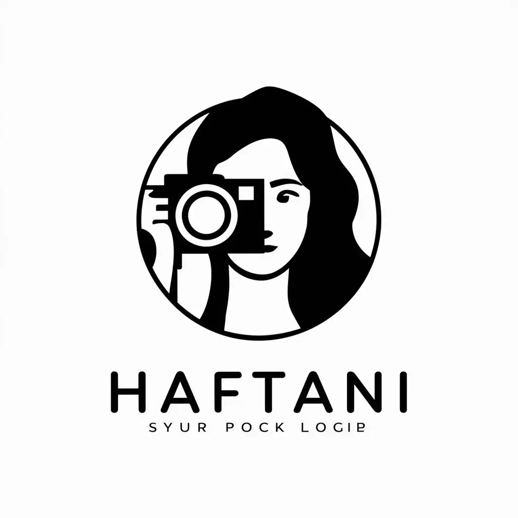 LOGO Design for Haftani Minimalistic Camera Woman on Clear Background