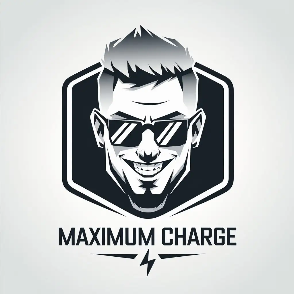 LOGO Design for Maximum Charge Vector Logo with a Chiseled Man Square Sunglasses and Minimalistic Style for Technology Industry