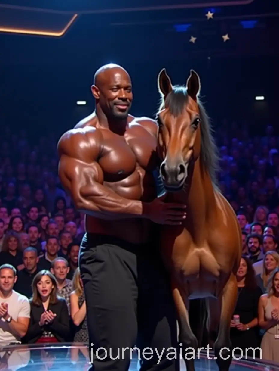 Muscular-Bodybuilder-Holding-Pet-Horse-on-Americas-Got-Talent-Stage