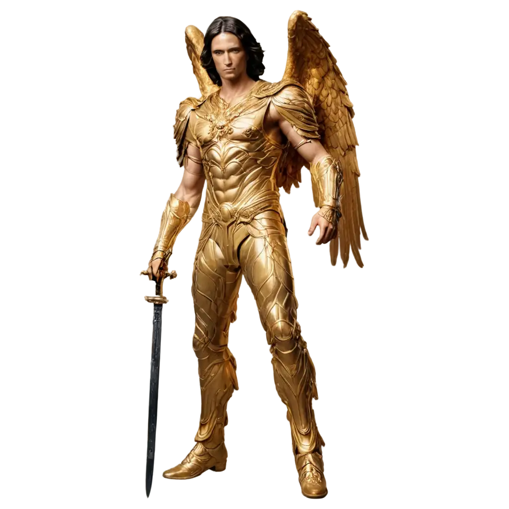 Archangel-Michael-with-Gold-Suit-and-Sword-of-Fire-Full-Body-PNG-Image-for-HighQuality-Use