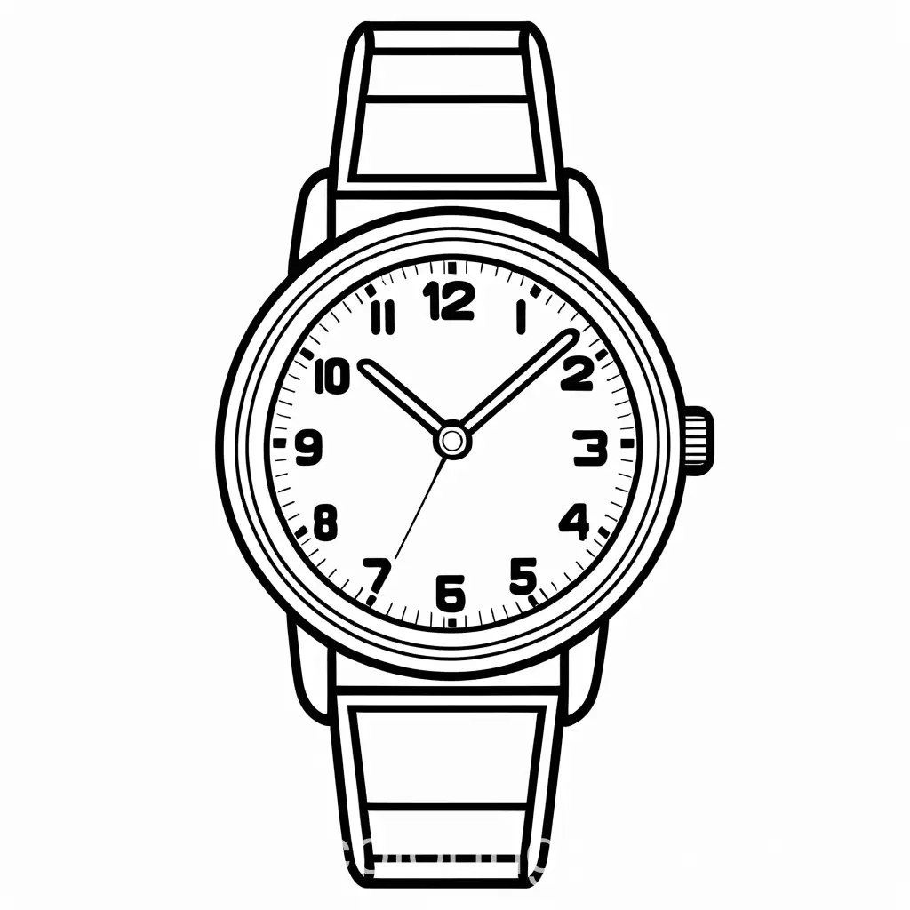 Simple-Kids-Watch-Coloring-Page-Black-and-White-Line-Art