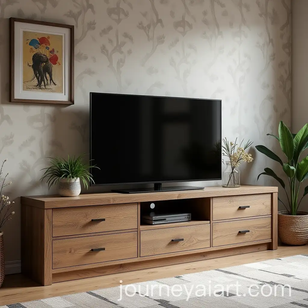 Rustic-American-TV-Stand-with-4-Drawers-and-Aesthetic-Decor-in-Studio-Setting