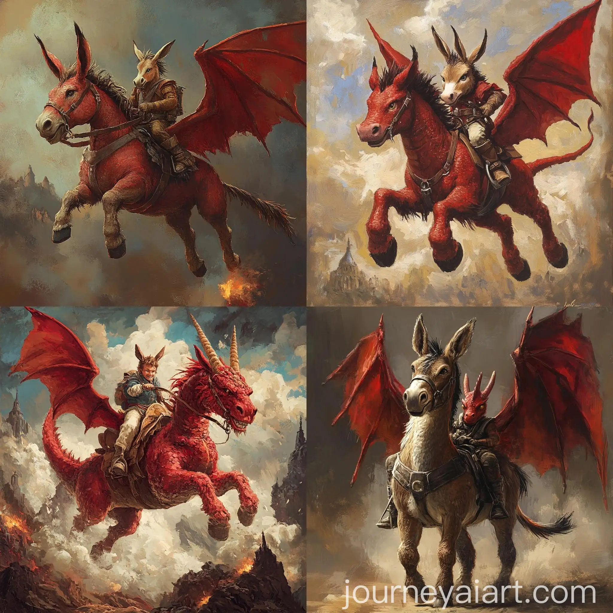 Fantasy-Scene-Donkey-Riding-a-Red-Dragon