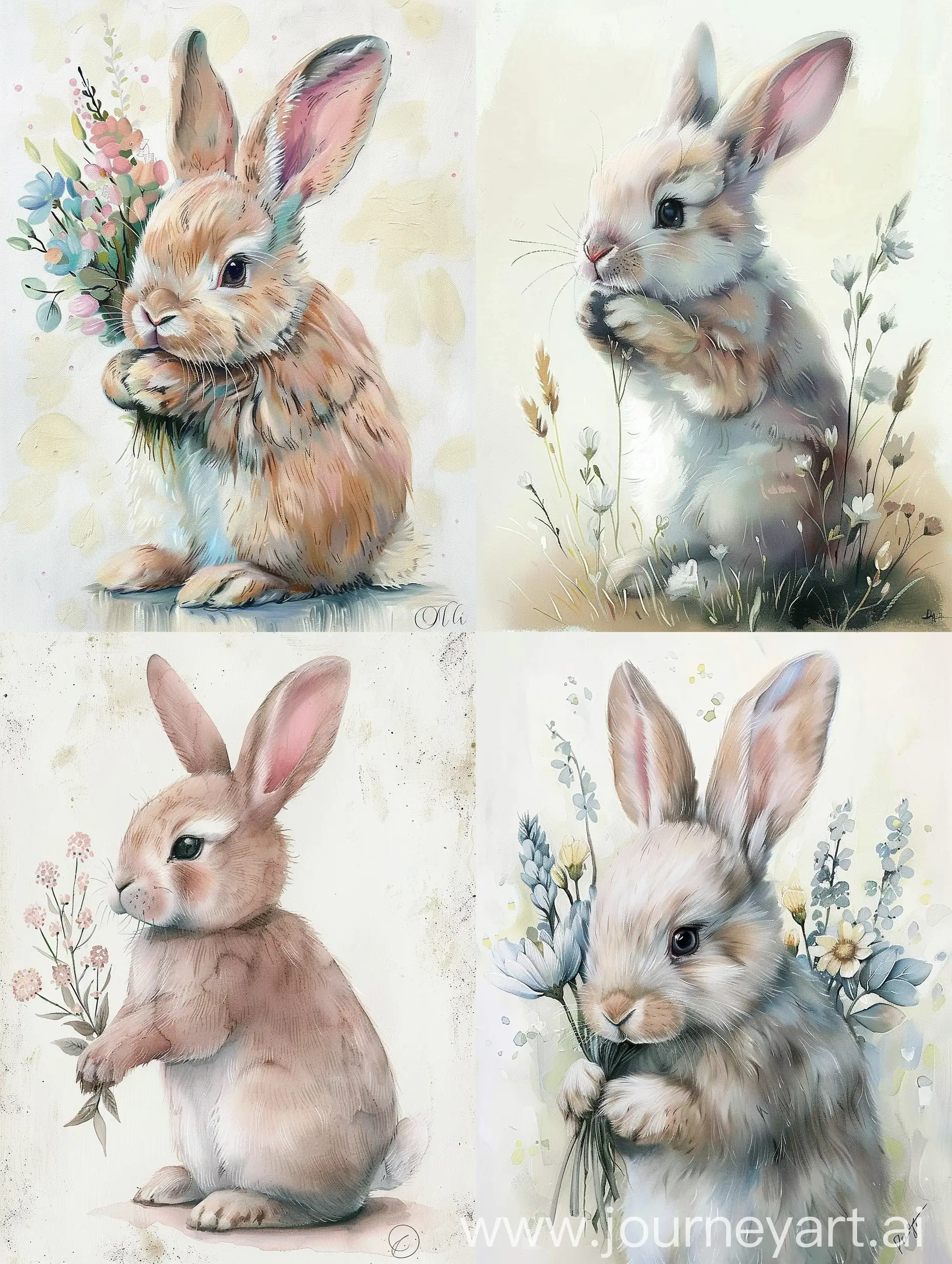 Adorable-Rabbit-in-Pastel-Shades-with-Floral-Background