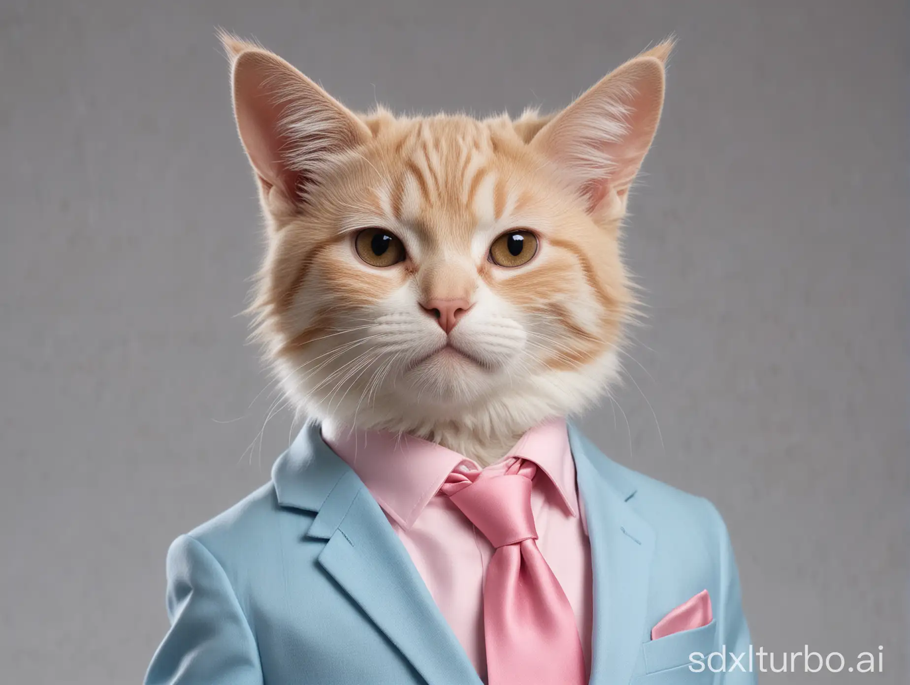 Elegant-Humanoid-Cat-in-Sky-Blue-Suit-with-Pink-Necktie