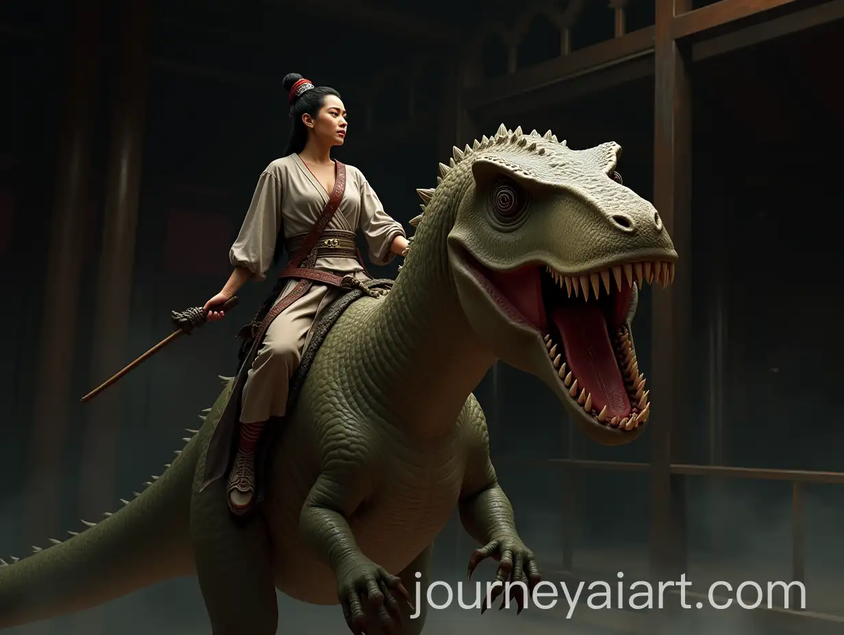 Woman-in-Traditional-Asian-Attire-Riding-Dinosaurlike-Creature-in-Cinematic-Fantasy-Setting