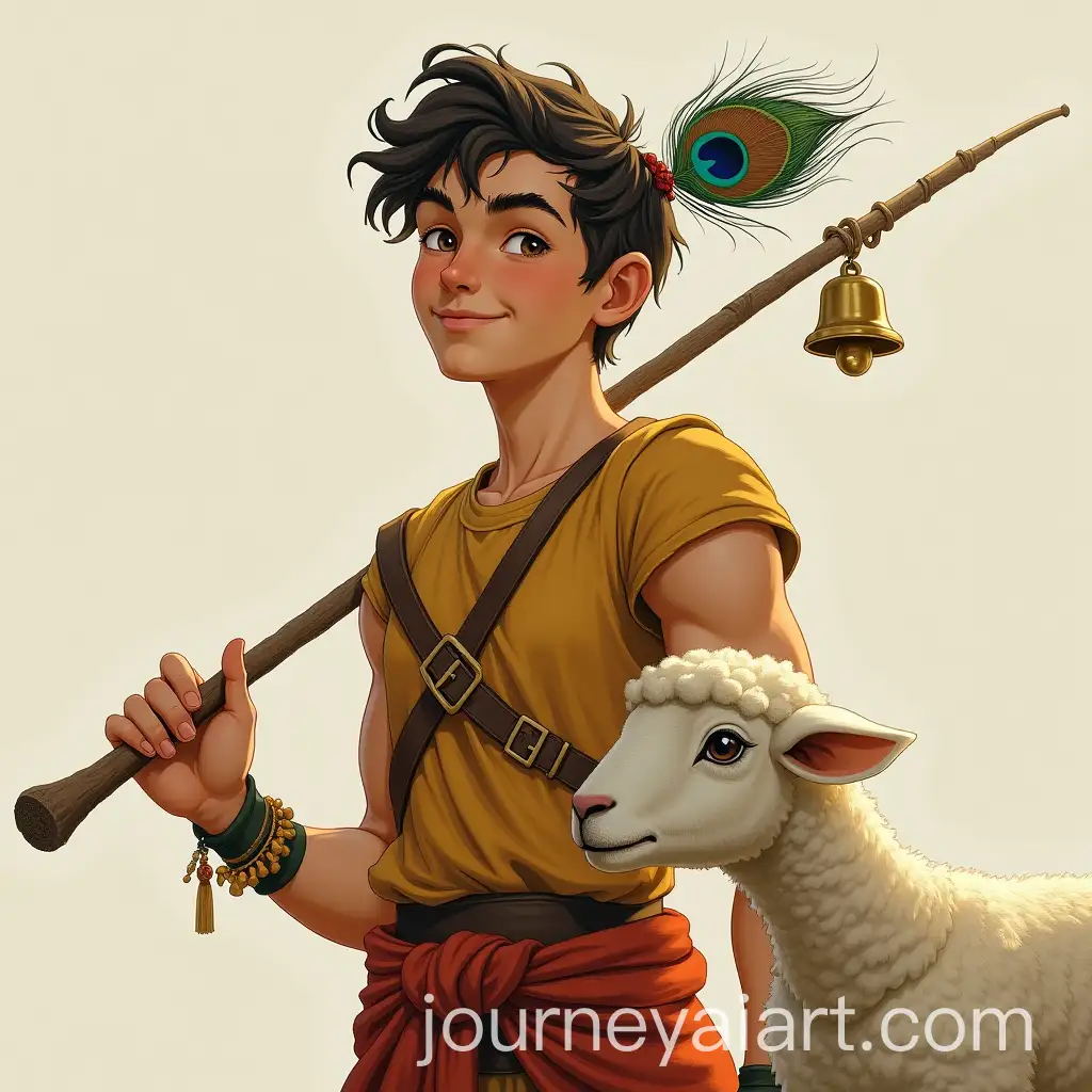 Handsome-Young-Man-with-Stick-Bell-and-Sheep-Featuring-Peacock-Feather-Hair