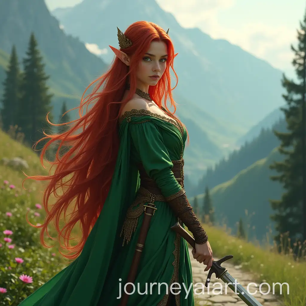 Young-Elf-Magician-with-Sword-and-Magic-Staff-on-Mountain-Path