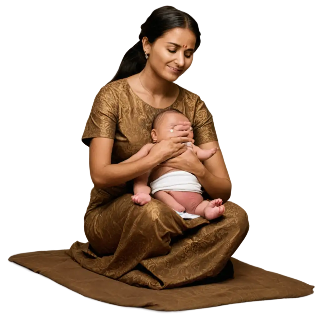 PNG-Image-of-Punjabi-Indian-Japa-Maid-Giving-Massages-for-Mother-and-Baby-HighQuality-Visual-Representation