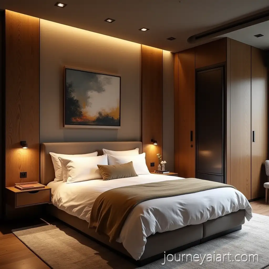 Modern-Bedroom-with-Hidden-Door-and-Stylish-Bed-Setup
