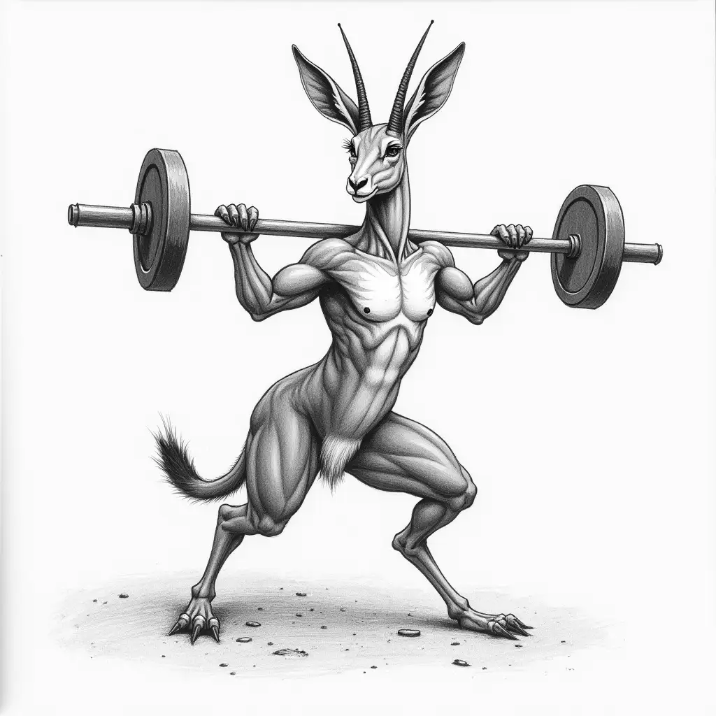 Anthropomorphized-Gazelle-Weightlifting-on-Rack-in-Pencil-Sketch-Style