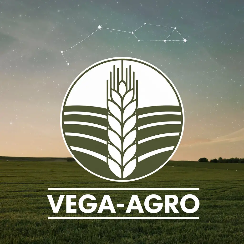 LOGO-Design-for-VegaAgro-Wheat-Ear-with-Constellation-Lyra-on-Green-Field-Background