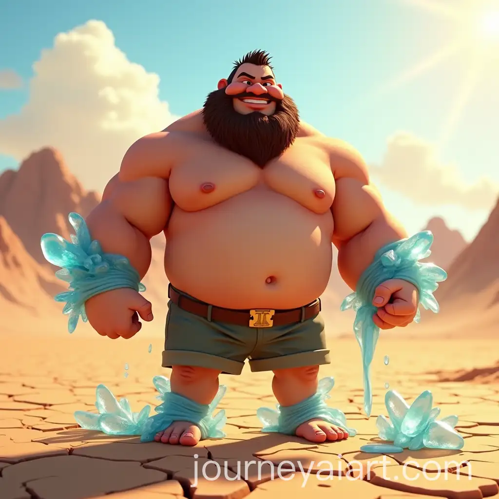 HyperMuscular-Man-with-Melting-Ice-Blocks-in-a-Blazing-Desert-Under-PixarInspired-Sunlight