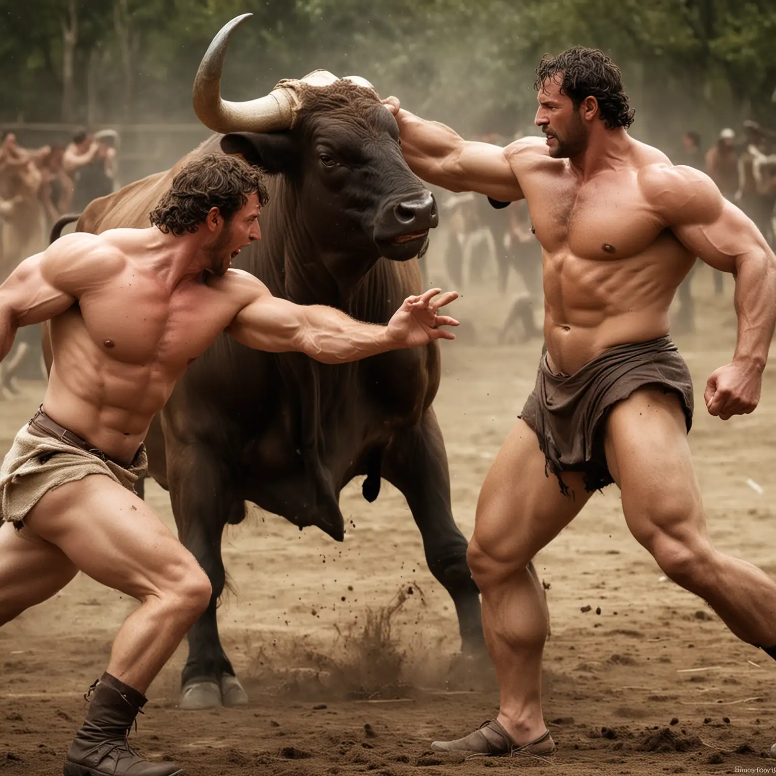 Hercules Battling a Bull in Epic Mythical Struggle