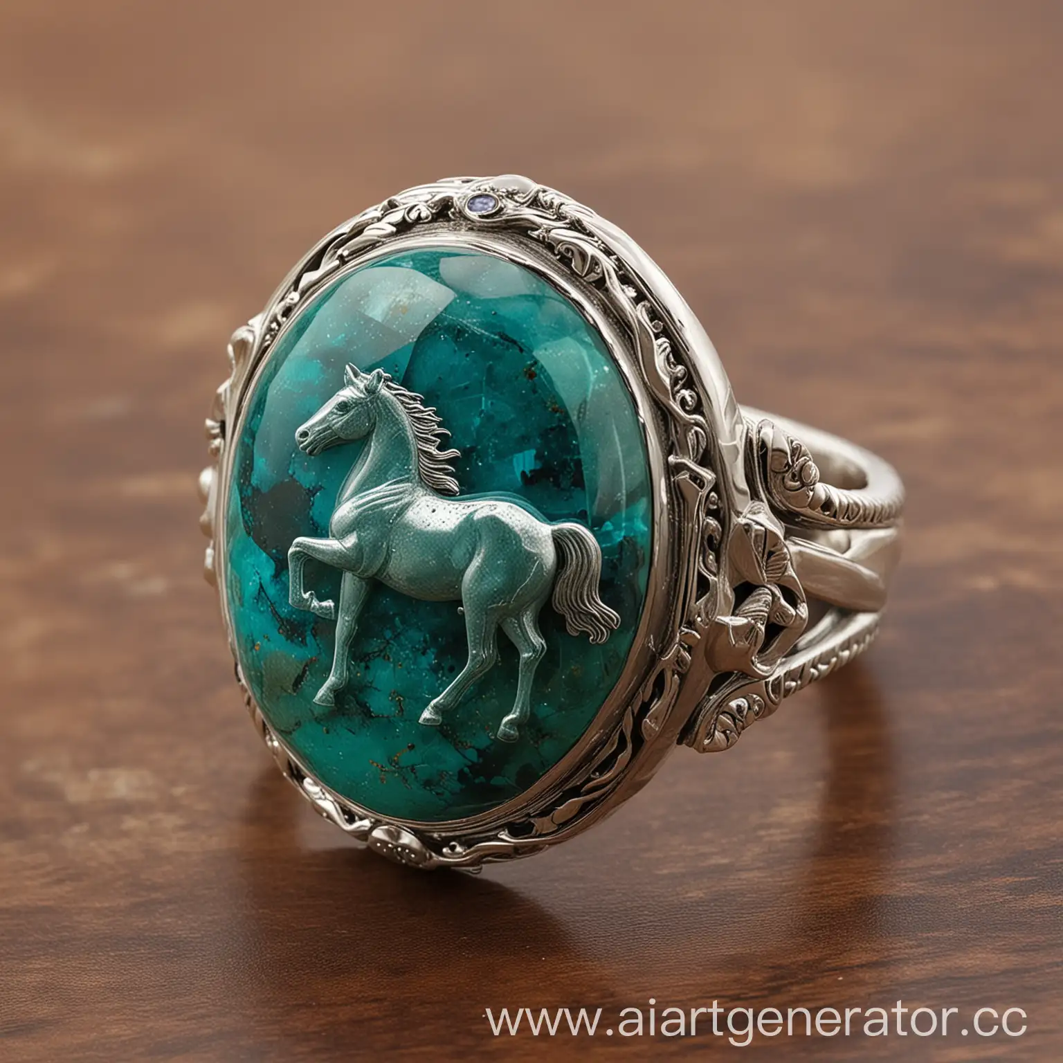 Chrysocolla-Gemstone-Ring-with-Galloping-Horse-Engraving