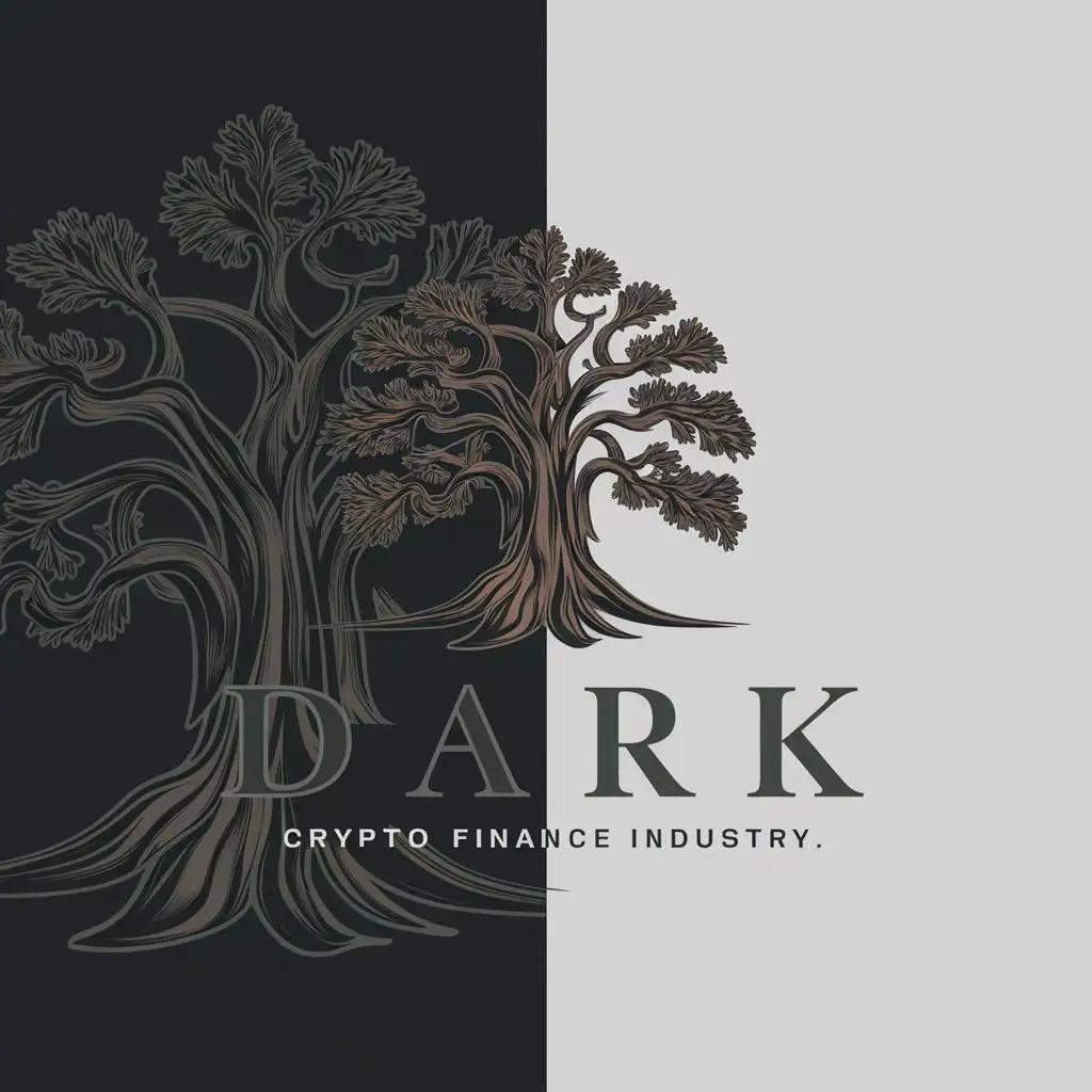 a logo design,with the text "Dark", main symbol:The main symbol of the logo is an antique,dark, sequoia.,Moderate,be used in Crypto Finance industry,clear background