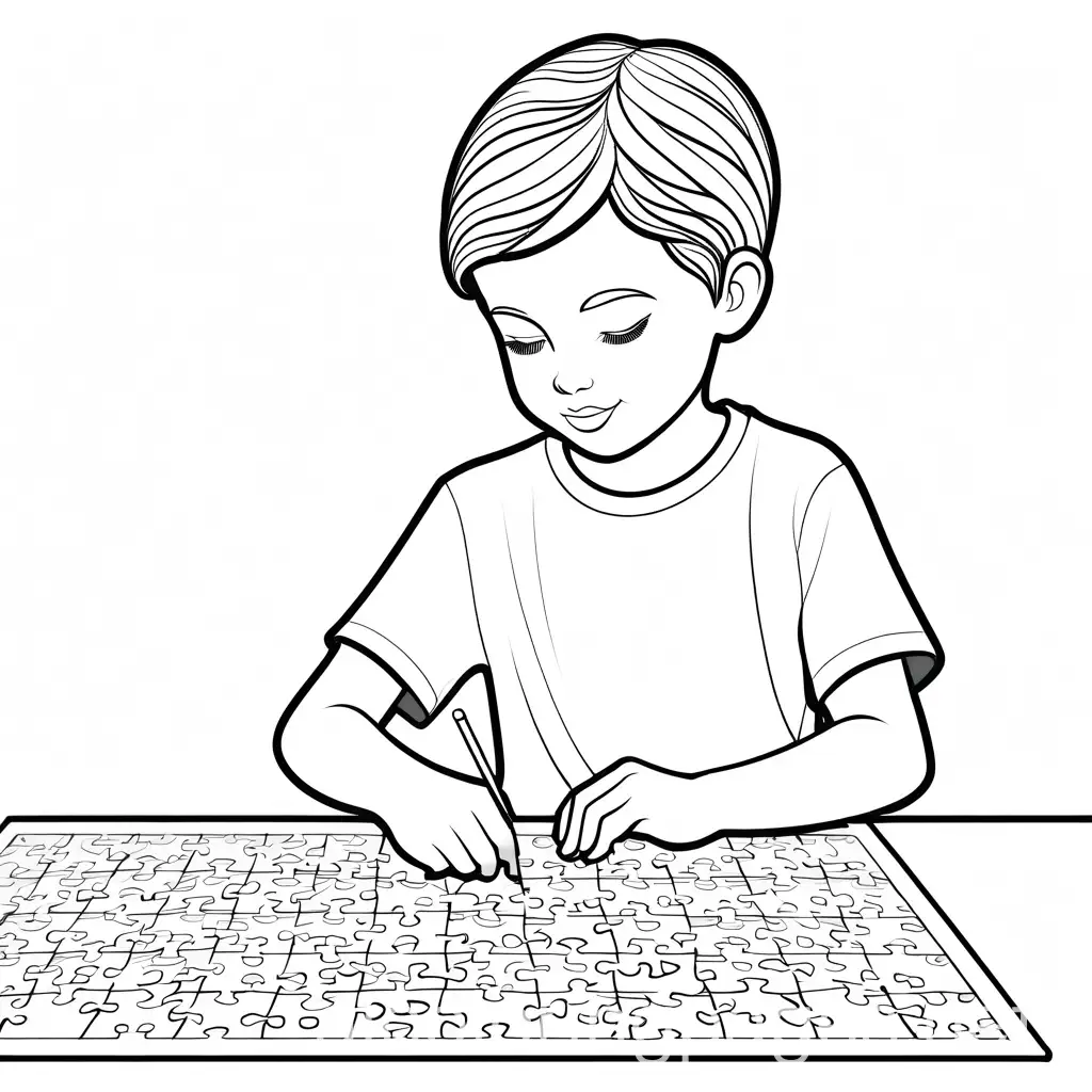 Child-Coloring-Simple-Puzzle-Page-Black-and-White-Line-Art