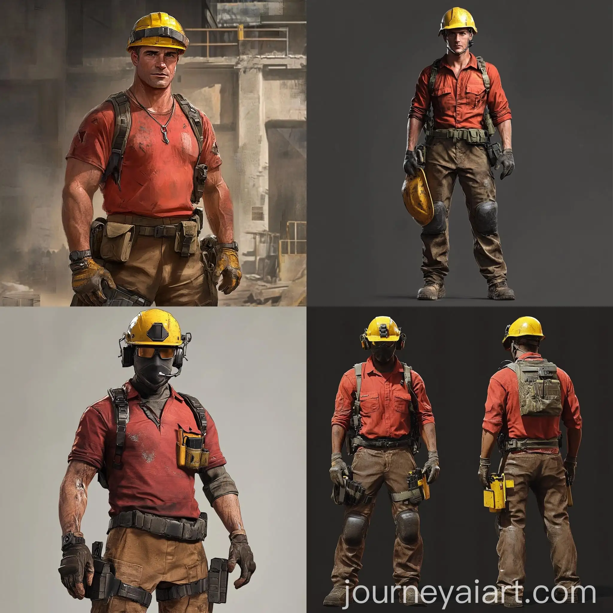 Military-Action-Soldier-in-Red-Shirt-Brown-Pants-and-Yellow-Helmet