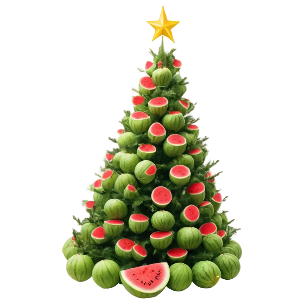 PNG-Image-of-a-Unique-New-Years-Tree-Decorated-with-Watermelons-A-Fun-and-Festive-Design