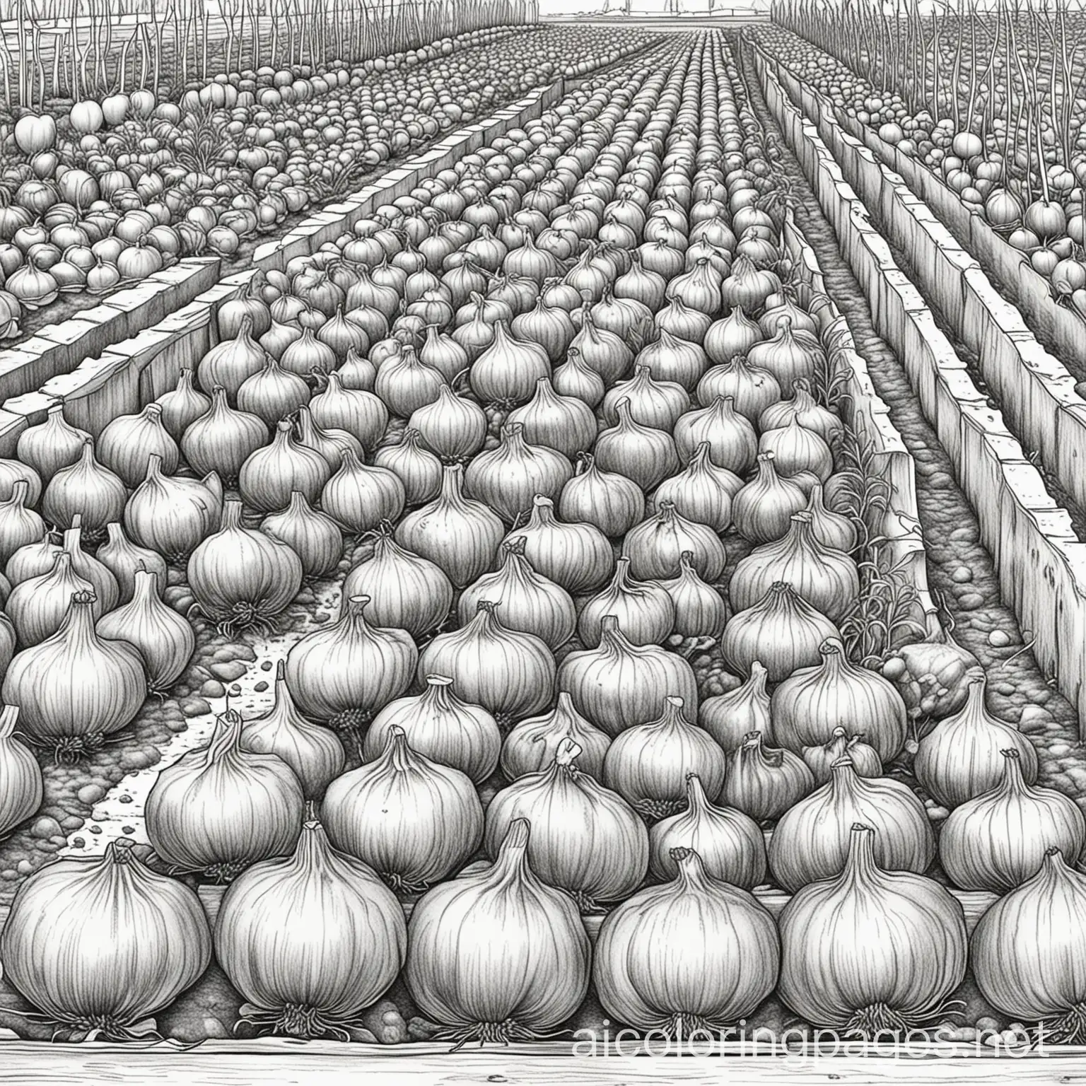 Organic-Onions-and-Garlic-Growing-in-Raised-Beds-Coloring-Page