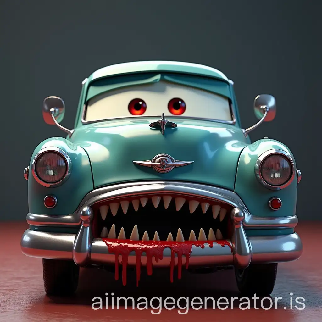 Doc-Hudson-Car-with-Red-Eyes-and-Sharp-Teeth-in-a-Scary-Front-View