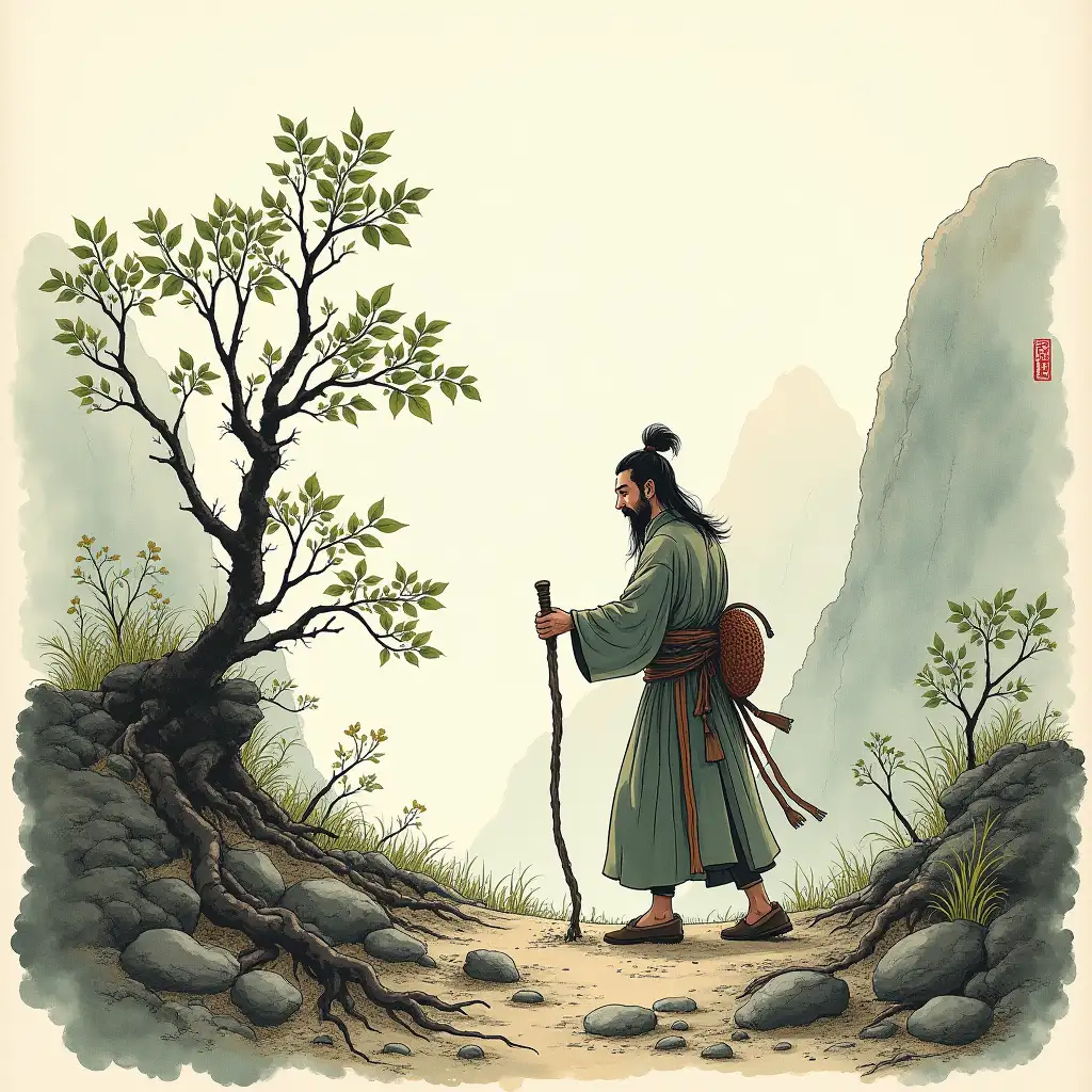 Ancient-Chinese-Medicine-Man-Meets-Plant-Fairy-While-Gathering-Herbs-on-Mountain