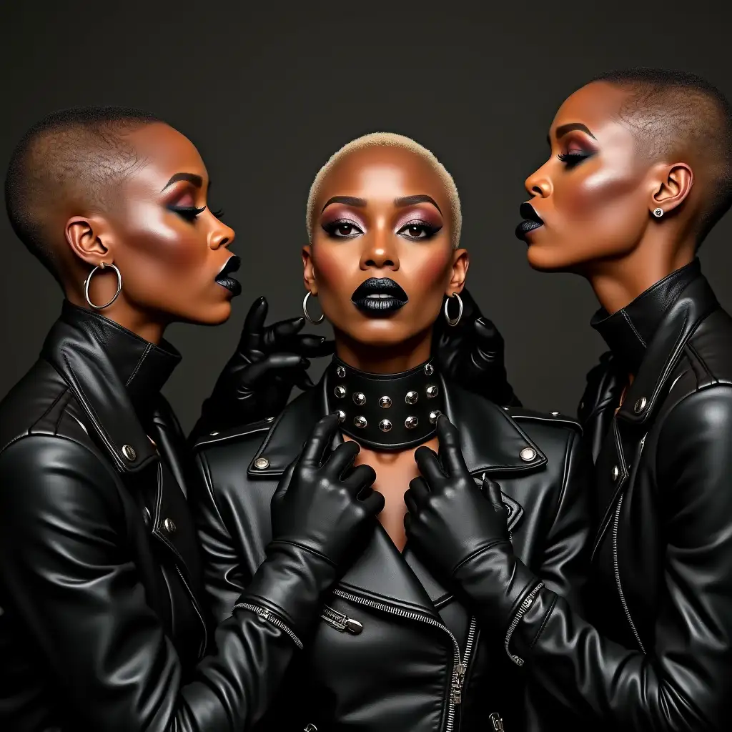 Three-Black-Women-Applying-Makeup-to-Cynthia-Erivo-in-Studded-Leather-Fashion