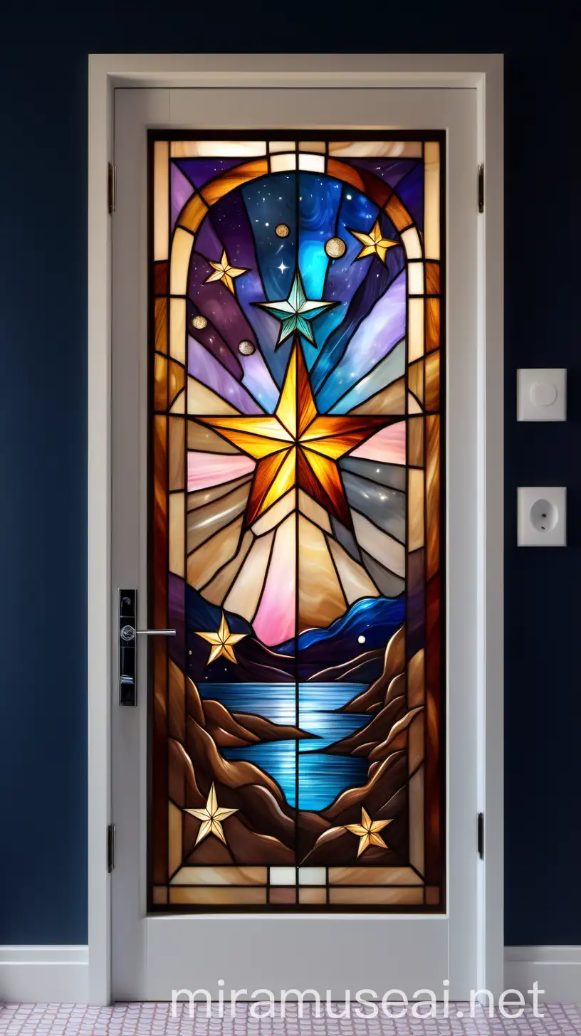 Art Nouveau Tiffany Stained Glass Window with Starry Sky Design