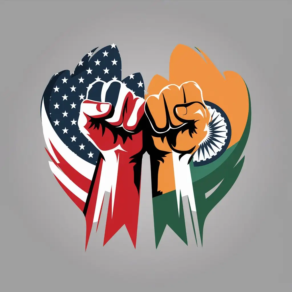 LOGO Design for Worldview American and Indian Fist Symbols with Red White Blue and Saffron Flag Colors