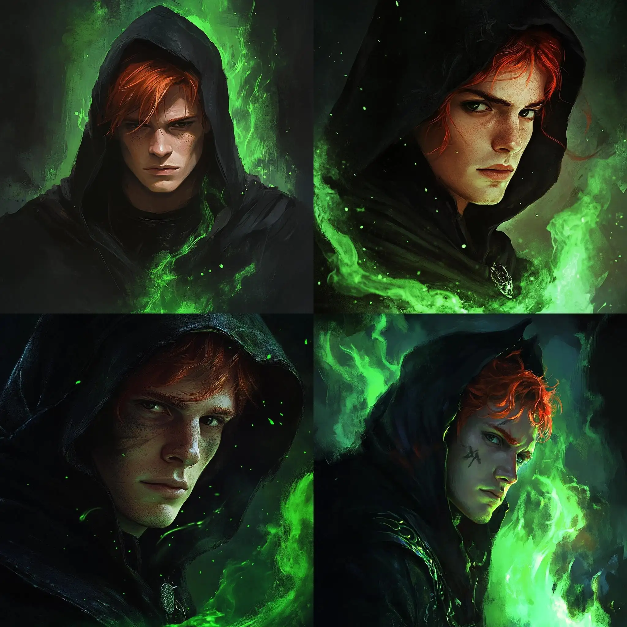 Fantasy-Adventurer-with-Red-Hair-and-Green-Fire-Background